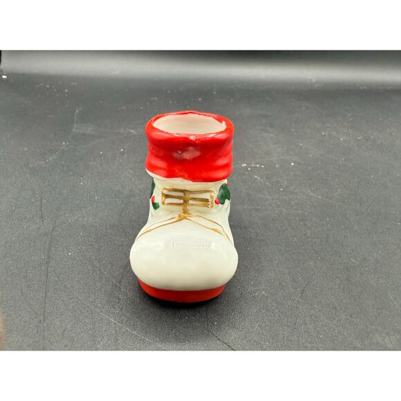 Pair of Vint 50s Japan Ceramic Christmas Santa Boots Toothpick Holders - Picture 4 of 10